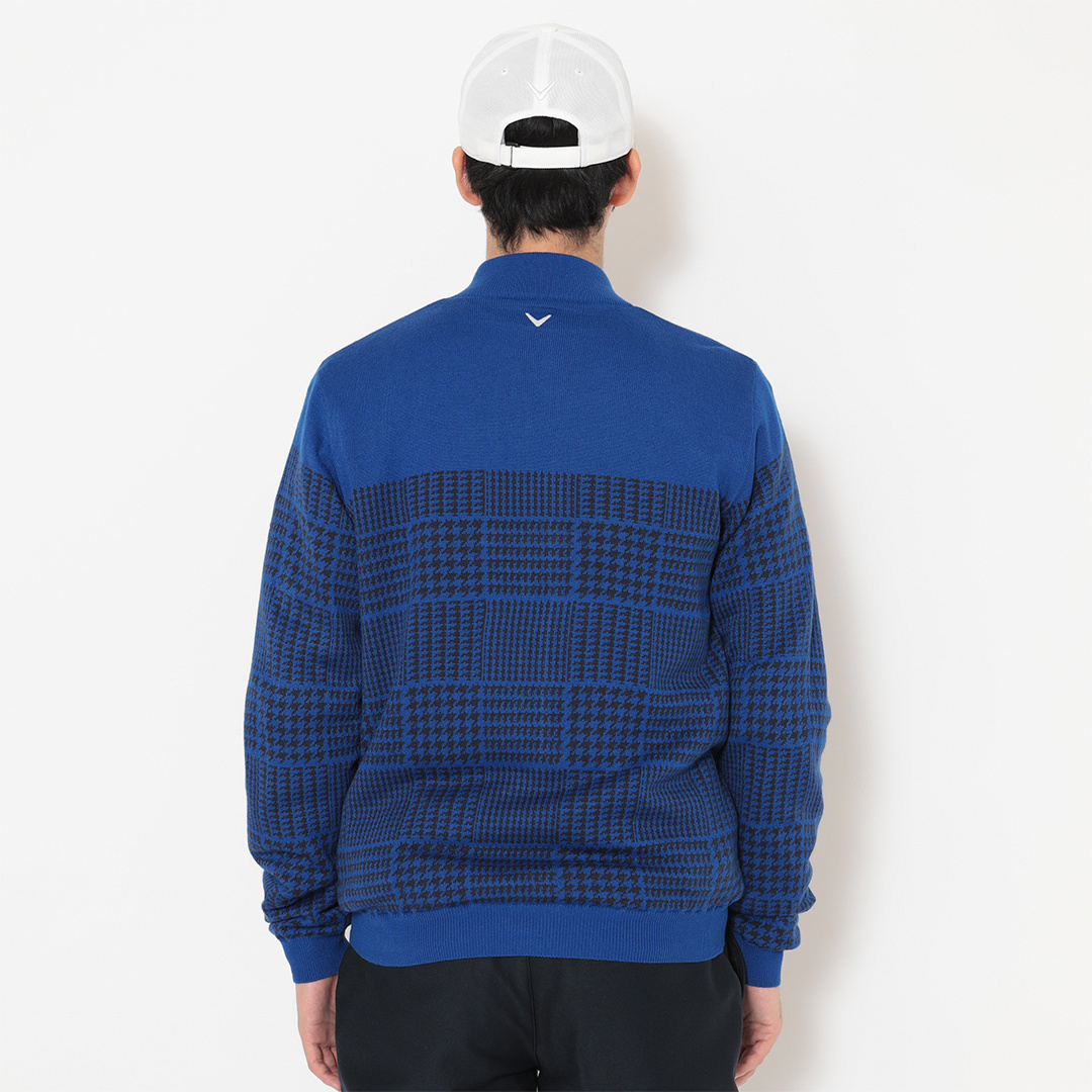 千鳥柄ジャガード防風裏付フルジップニット (MENS)