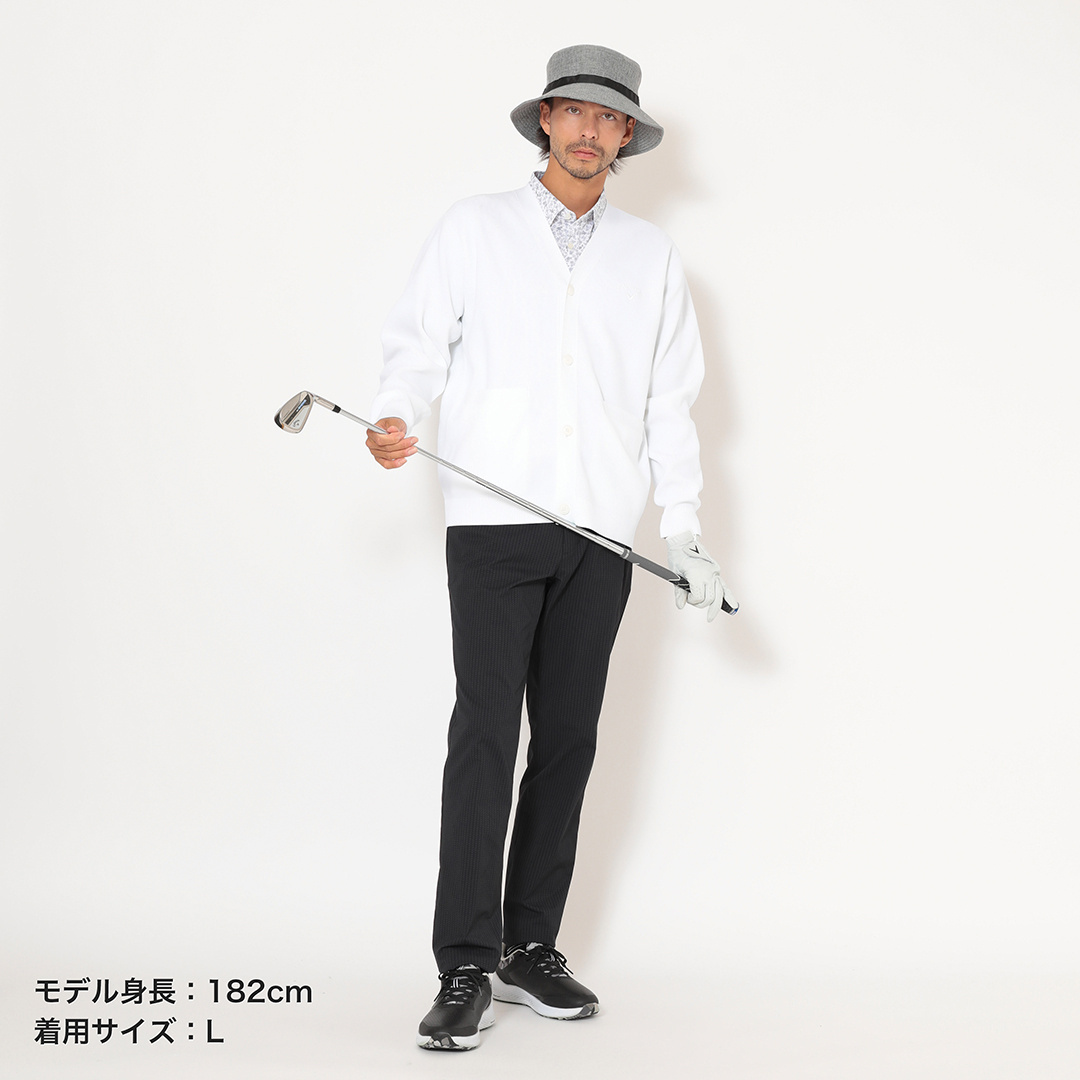 畦編みVネックニットカーディガン (MENS)