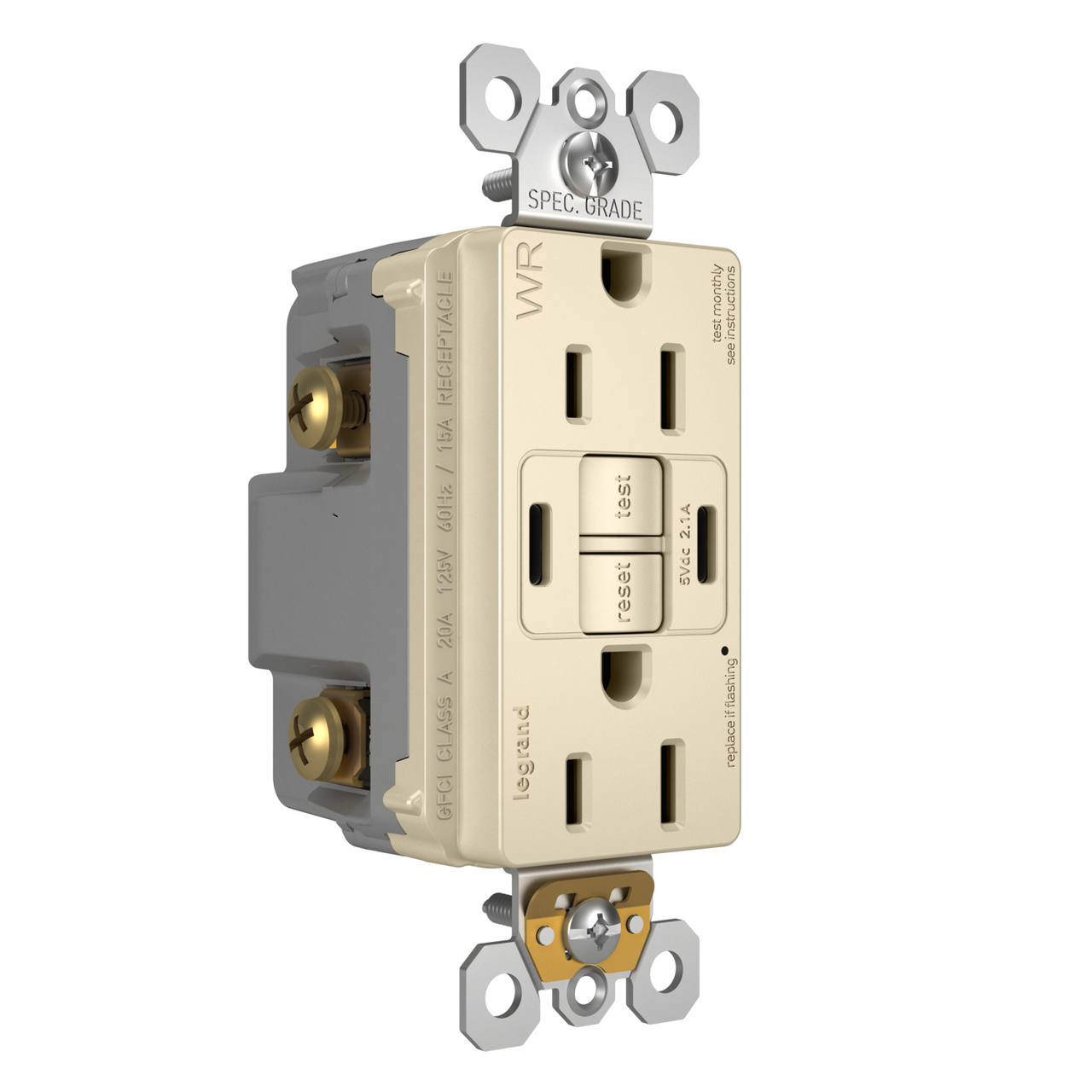 radiant® 15A Tamper-Resisant Outdoor Self-Test GFCI USB Type-C/C Outlet