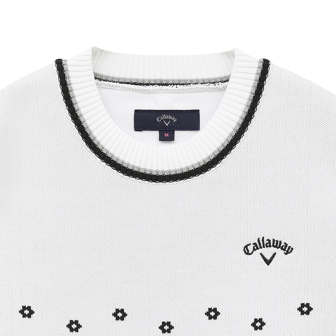 Callaway フラワージャカード エコファーベストブルー系M新品タグなし フラワージャカードニットベスト (WOMENS)