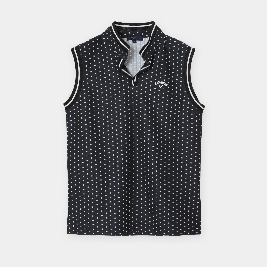 Callaway ネイビー ドット柄 シャツ ベストセット かざあなメッシュドットプリントセットシャツ (WOMENS)