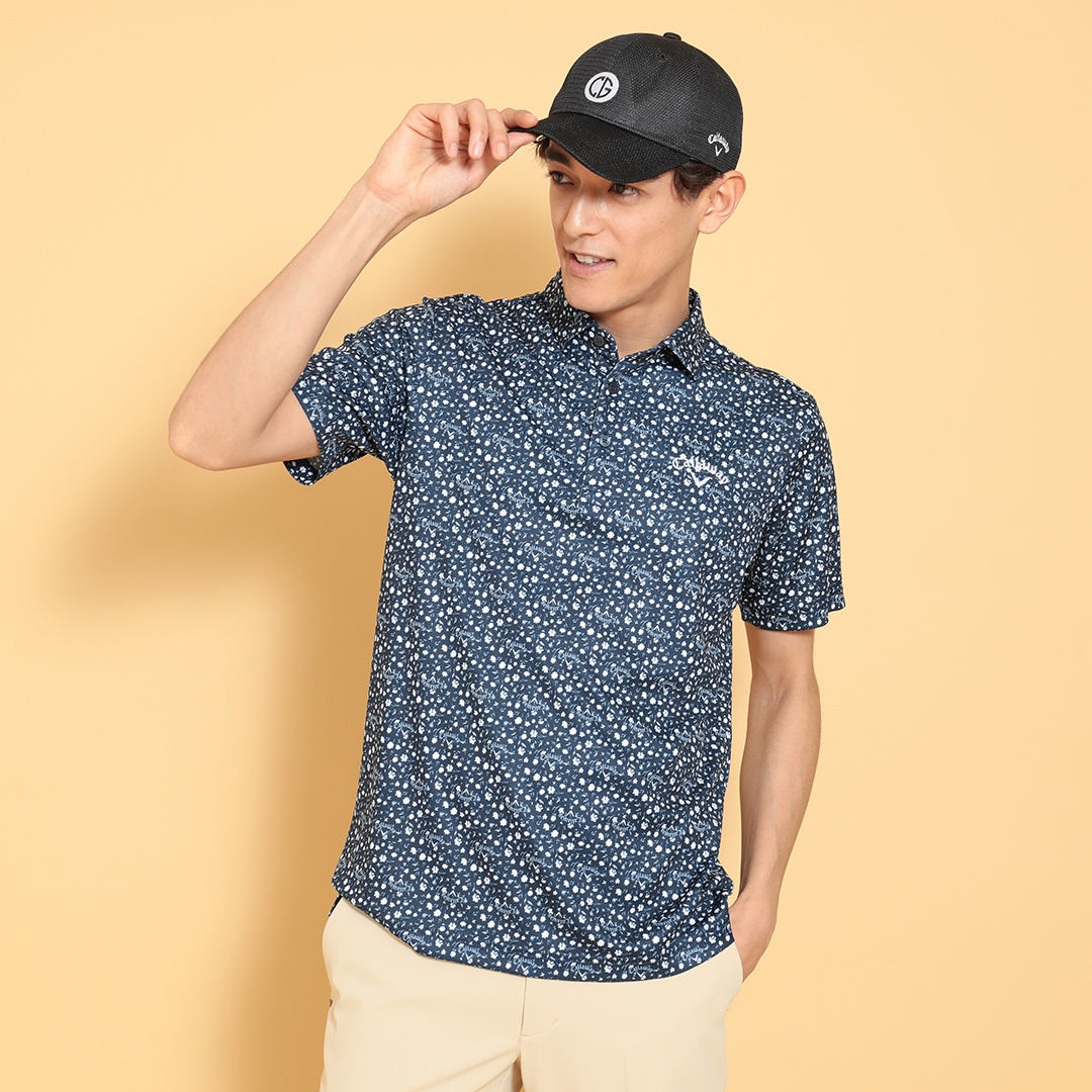 2025春夏モデルCallaway ポリエステルハニカム小花柄半袖シャツ メンズ ポリエステルハニカム小花柄半袖シャツ (MENS)