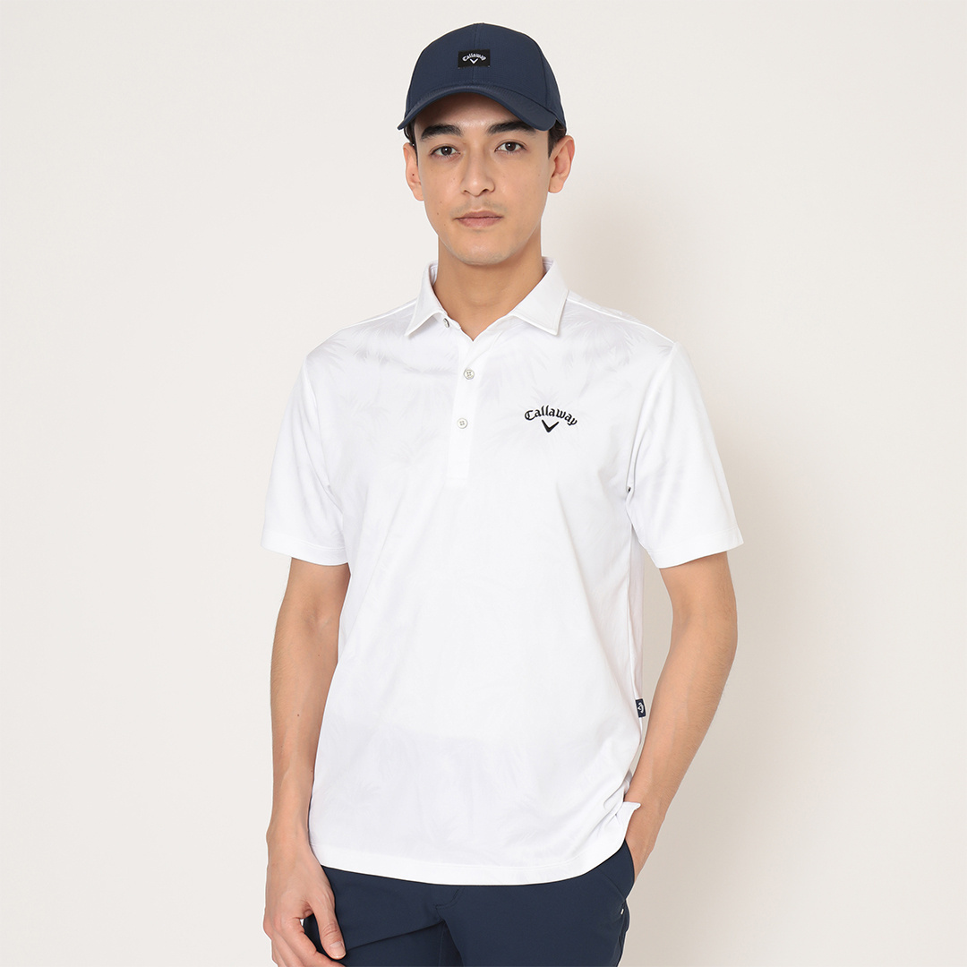 ヤシの木柄同色ジャカード半袖シャツ ※4Lサイズあり (MENS)