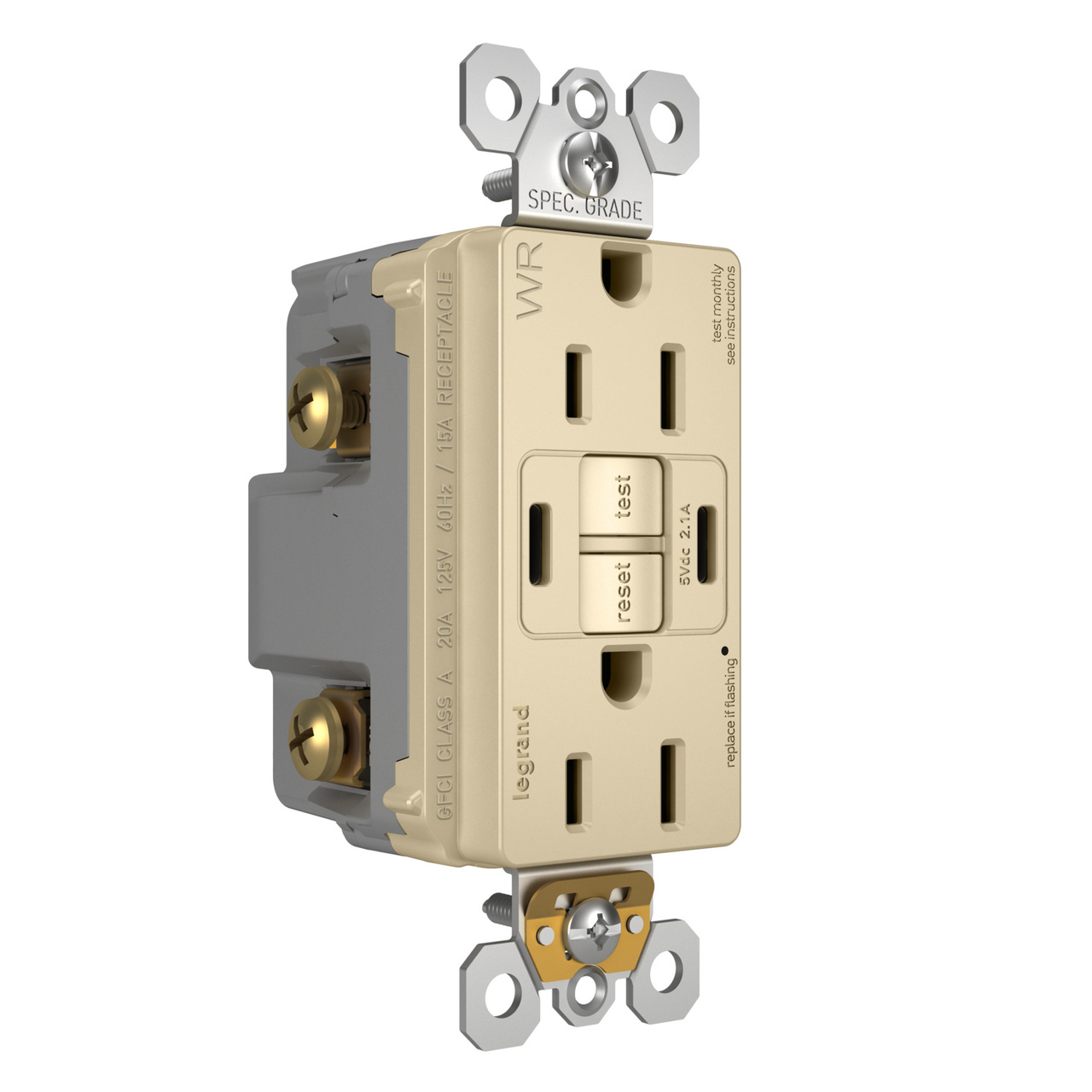 radiant® 15A Tamper-Resisant Outdoor Self-Test GFCI USB Type-C/C Outlet