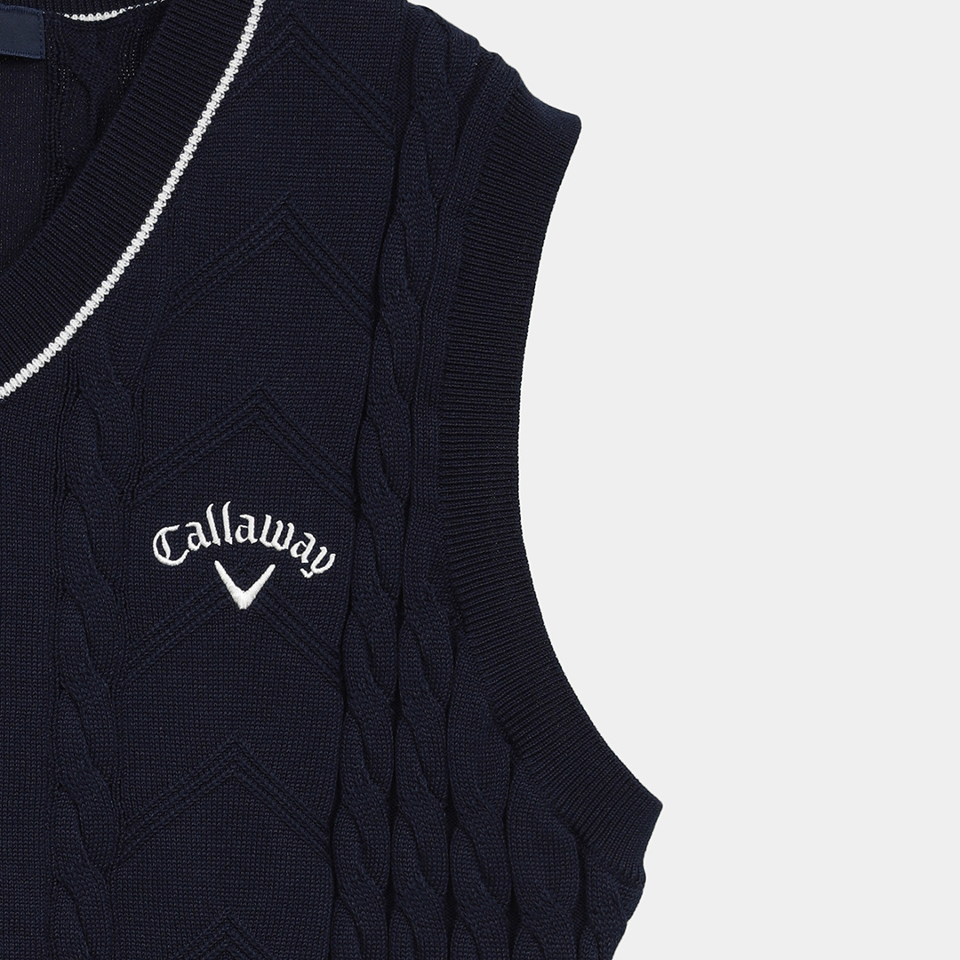 Vネックケーブルニットベスト (MENS)