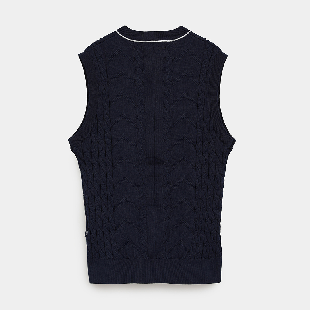 Vネックケーブルニットベスト (MENS)