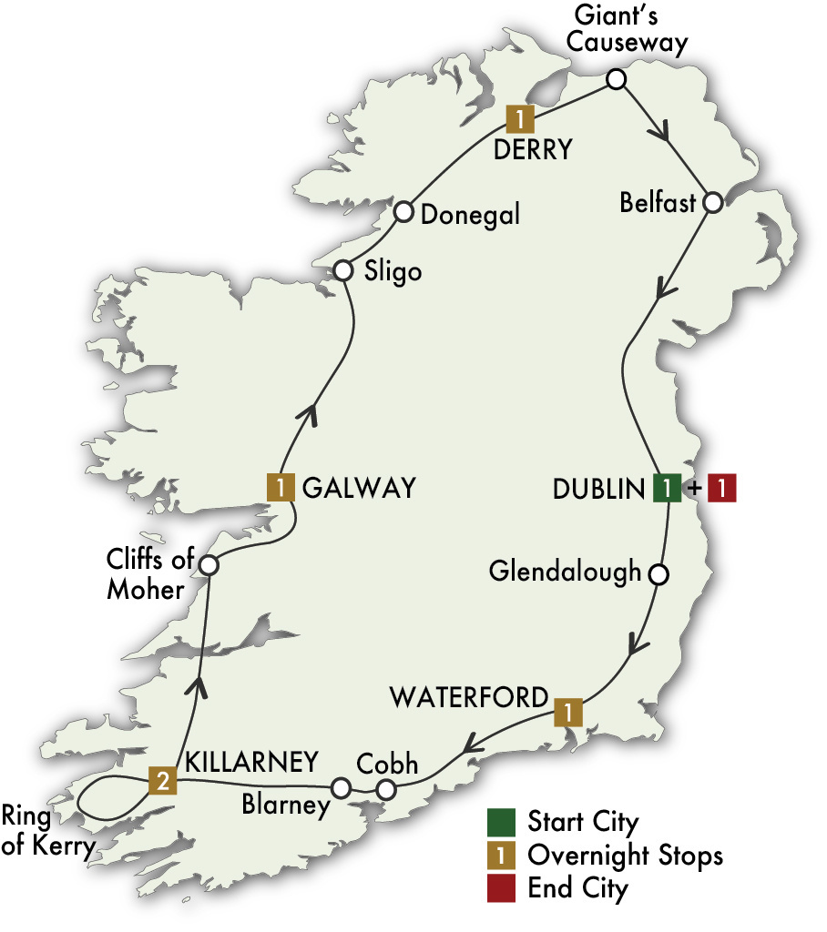 8 Day Irish Adventure Itinerary Map