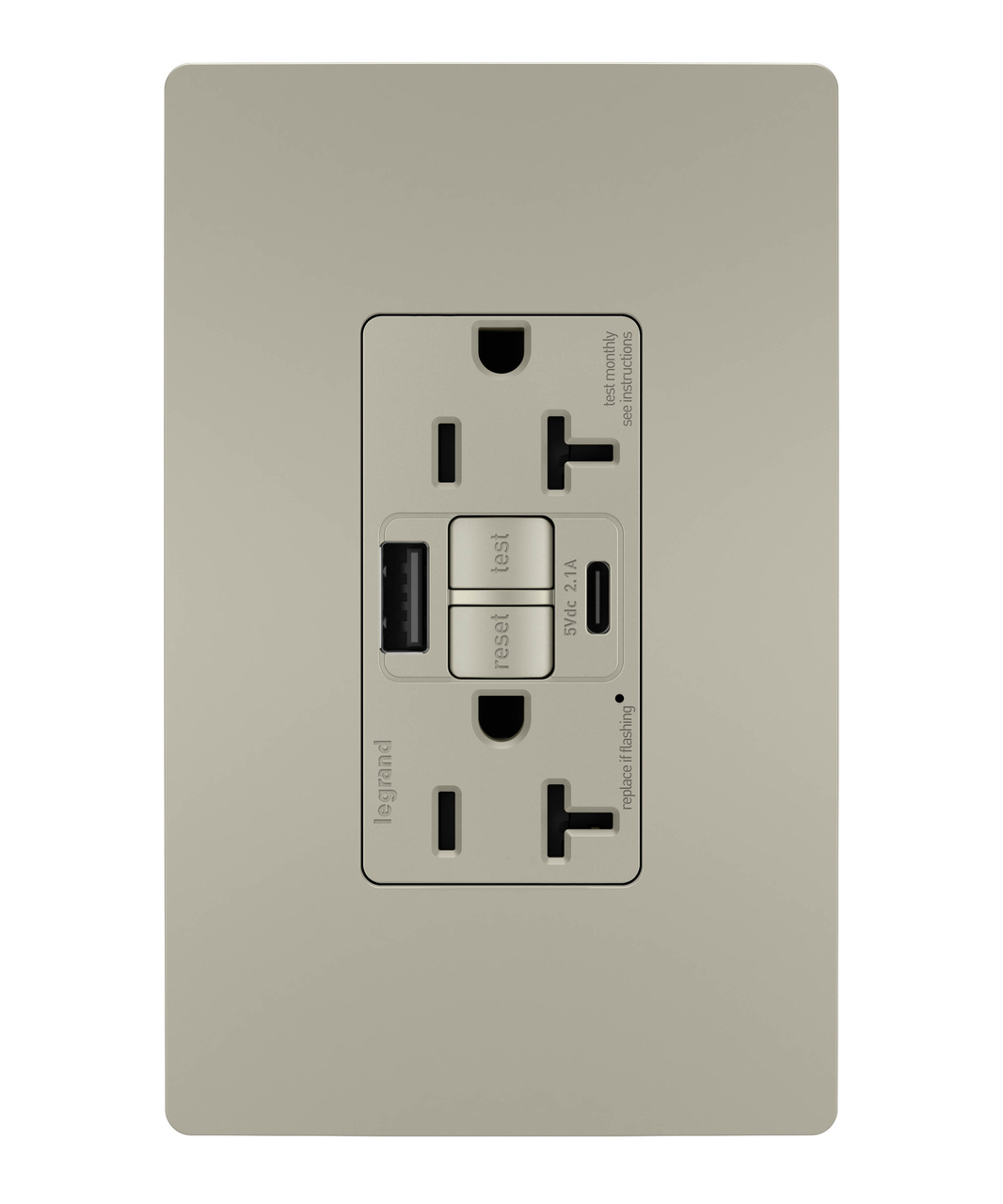 radiant Collection 20 amp GFCI USB Type A/C Outlet in Nickel