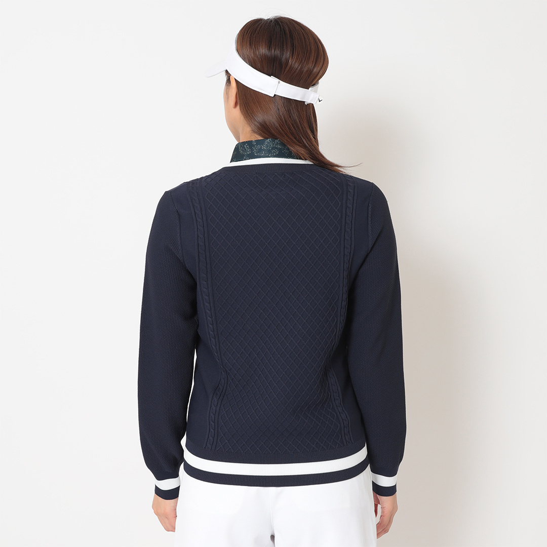 ケーブル編みポリエステルVネックニット (WOMENS)
