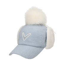 트위드 폼폼 이어워머 여성 볼캡