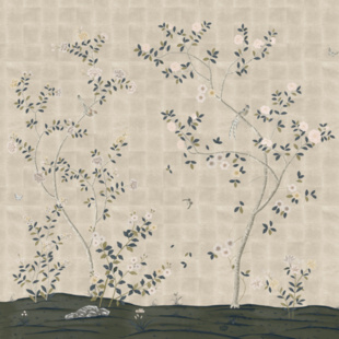 Promenade in Antique Bloom on Star Dusk Silk | Phillip Jeffries