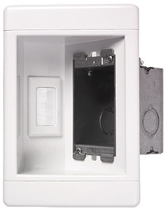 Single-Gang Recessed TV Box with Metal Electrical Box & Low-Voltage Brush, White