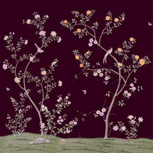 Promenade in Antique Bloom on Star Dusk Silk | Phillip Jeffries