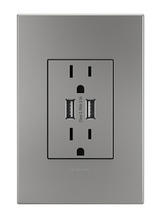 adorne® Dual-USB Outlet with Magnesium Wall Plate adorne® Dual-USB Outlet with Magnesium Wall Plate