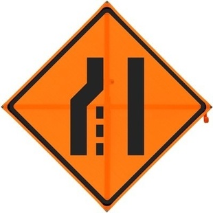 Bone Safety Merge Right (RUS) Sign, w/ Ribs, Mesh