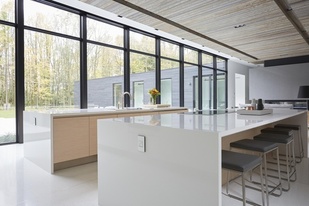 adorne Collection mirror white on white wall plate on modern white kitchen island