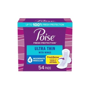 Poise Ultra Thin Pad w/Wings, Moderate Regular