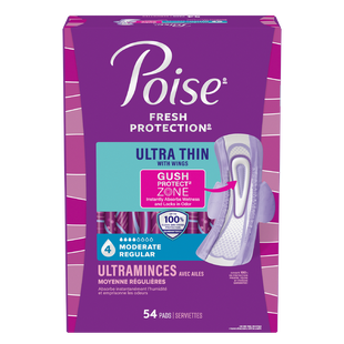 Poise Ultra Thin Pad w/Wings, Moderate Regular
