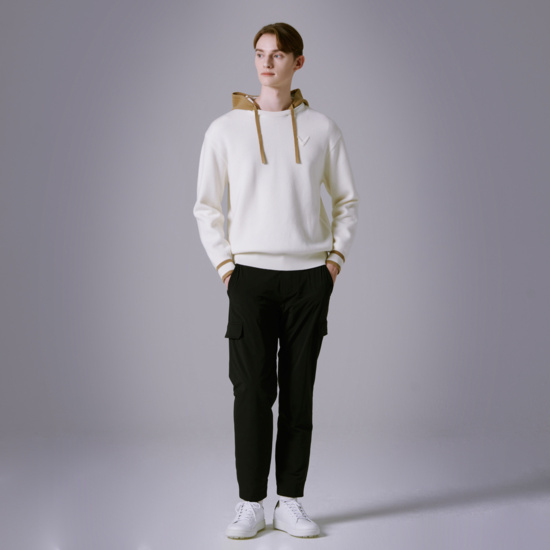 남성  솔리드 후드형 라운드 스웨터