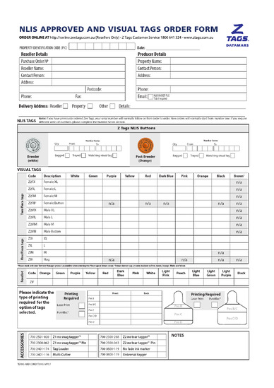 NLIS Management tag order form