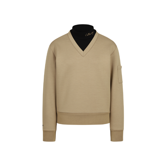 가을 여성 배색 레이어드넥 티셔츠