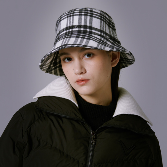 여성 빅체크 버킷햇