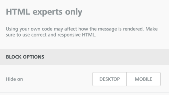 Email Builder - HTML - block options