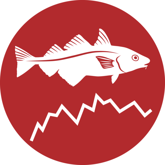 Small icon of haddock and graph line illustration for stock assessment.