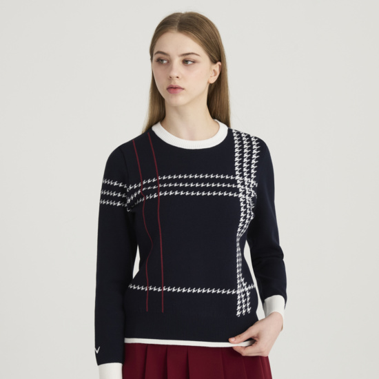 가을 여성 체크 패턴 풀오버