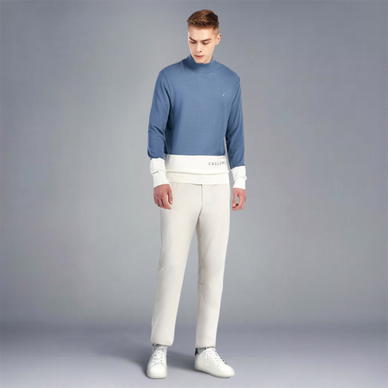 남성 컬러블럭 하이넥 스웨터