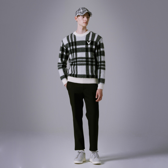 남성  체크 라운드 방풍스웨터