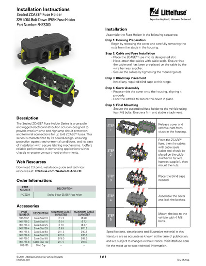 LIALUSTER 4点セット Littelfuse 0FHZ0002Z FHZ Series ZCASE Fuse Holder, 5 Stud