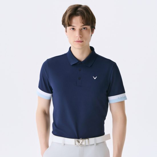 여름 냉감조직 배색 Y에리 반팔 티셔츠