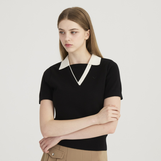 가을 여성 카라 변형 반팔 풀오버