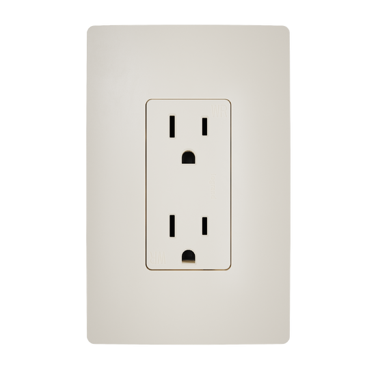 external pressure plated receptacle in light almond with wall plate