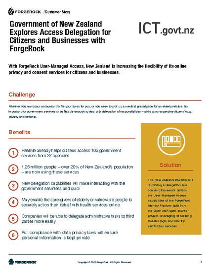 Government of New Zealand Explores Access Delegation for Citizens and Businesses with ForgeRock