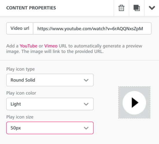 Email Builder - video - content properties