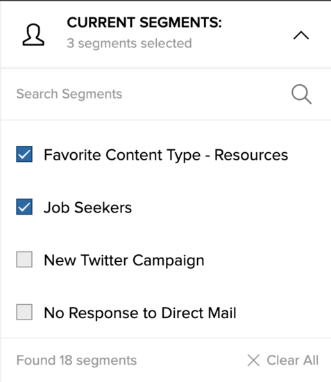 Current segment selector displays several checked segments