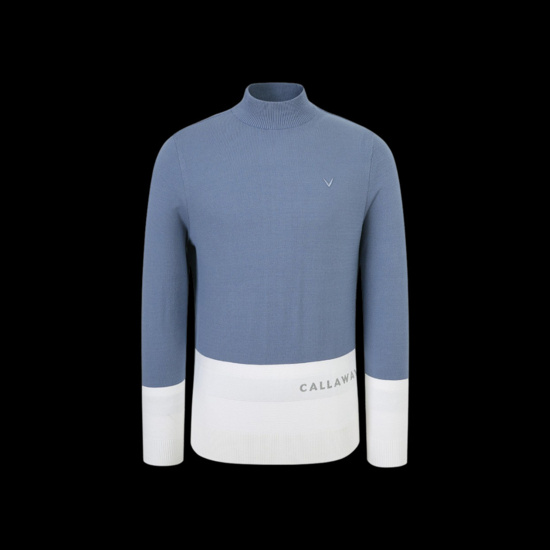 남성 컬러블럭 하이넥 스웨터