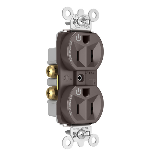 HardUse Spec Grade Plug Load Controllable Receptacle, 15A, 125V, Brown