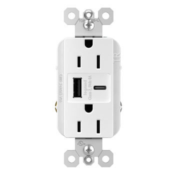 Legrand radiant 15 Amp Decorator Wall Outlet with 3.1 Amp USB Charger White