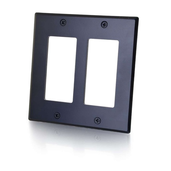 Two Cutout Double Gang Wall Plate Black Covers and Pass Through