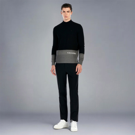 남성 컬러블럭 하이넥 스웨터