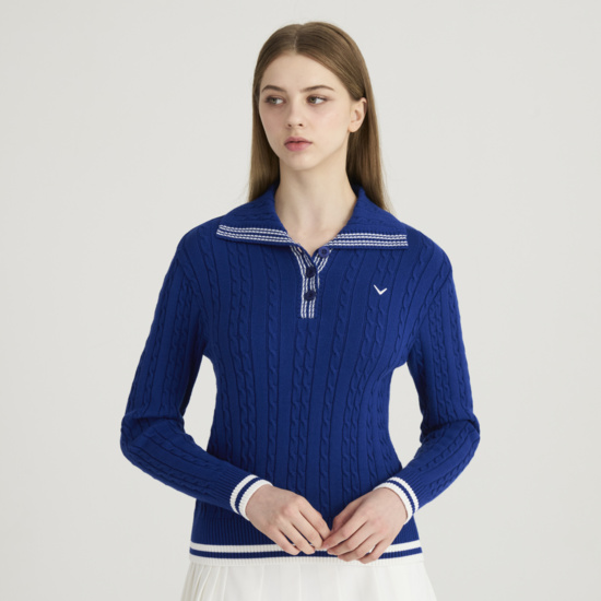 가을 여성 케이블 조직 풀오버