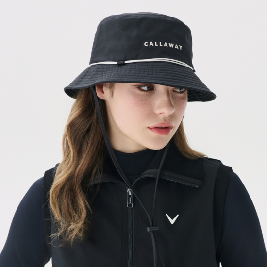 [여성] 알파벳 로고 리본 버킷햇