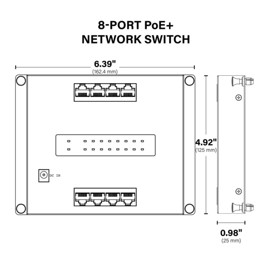 On-Q Switch 8 Port PoE Dimensions