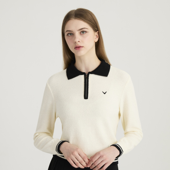 가을 여성 부클 카라 배색 풀오버