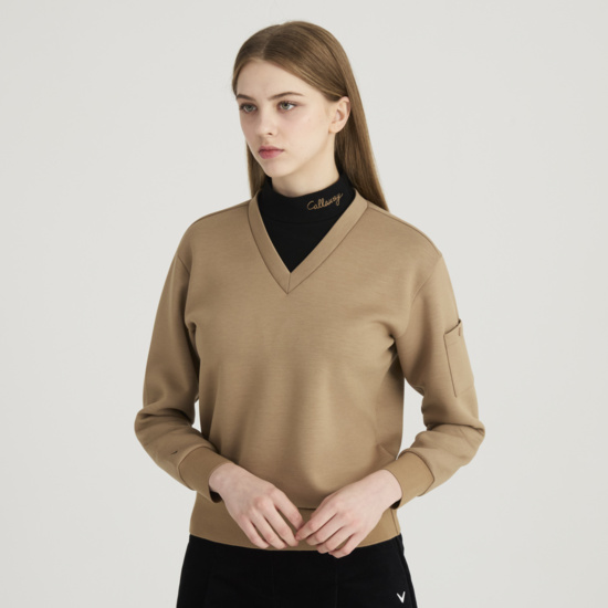 가을 여성 배색 레이어드넥 티셔츠