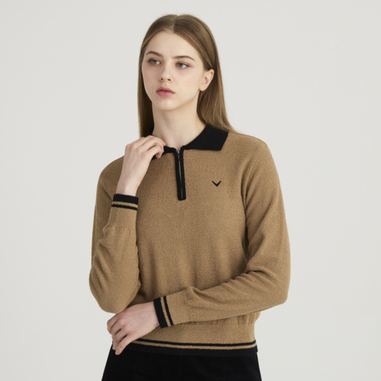 가을 여성 부클 카라 배색 풀오버