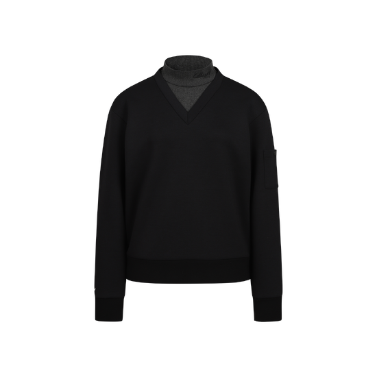 가을 여성 배색 레이어드넥 티셔츠